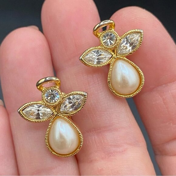 Avon Jewelry - Avon Vintage Angel Pearl and Gold Tone Clip On Earrings